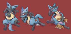 >.< 1boy 3_toes ambiguous_gender anal anal_birth ass birth black_fur blue_fur blush clenched_teeth closed_eyes cute_fangs dipstick_tail eevee eggnonymous erection fur furry group interspecies looking_back lucario male_pregnancy multicolored_tail nintendo open_mouth penis pink_penis pokemon pokemon_(species) pokemon_dppt pokemon_rgby pregnant raised_tail rear_view red_eyes solo_focus spread_legs spreading teeth testicles toes tongue video_games