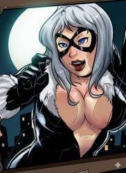 big_breasts black_cat_(marvel) black_suit felicia_hardy female_only marvel marvel_comics mask night source_request spider-man_(series) tracyscops white_hair