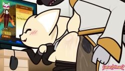 1boy 1girls 2026 2d against_desk against_furniture against_surface aggretsuko animated anthro anthro_on_anthro anthro_penetrated anthro_penetrating anthro_penetrating_anthro anus ass bent_over big_butt big_penis black_body black_clothing black_fur black_nose black_shirt black_spots black_topwear blush bodily_fluids bottomwear bottomwear_down brown_body brown_fur brown_penis canaryprimary canid canine clitoris closed_eyes clothed clothing computer computer_monitor computer_mouse cosplay desk digital_media duo electronics erection female female_penetrated fennec_fox fenneko fox from_behind_position fur furniture genitals haida_(aggretsuko) hi_res hyena inside interspecies long_playtime male male/female male_penetrating male_penetrating_female mammal markings mimihung_(va) mindlessswitch_(va) music pants pants_down partially_clothed penetration penis penis_in_pussy pink_anus pink_vulva pussy robe sanrio sex sharp_teeth shirt smile sound sound_effects spots spotted_body spotted_fur spotted_hyena standing_doggystyle straight sweat table tan_body tan_fur teeth thick_thighs thrusting topwear true_fox vaginal vaginal_insertion vaginal_penetration vaginal_sex video voice_acted vulva white_body white_clothing white_fur white_inner_ear white_robe