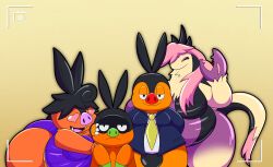 absurd_res annoyed anthro ass axel_the_tepig bacon_butt_(tepigfan101) bartholomew_pignite_(grimitous) belle_gourigon_(grimitous) big_butt breasts bulge clothing dragon eyeless family_photo female fusion generation_5_pokemon generation_6_pokemon gourgeist group head_on_hand heart_eyes heart_symbol hi_res hydreigon male mammal mask mythological_creature mythological_scalie mythology necktie nintendo pignite pokemon pokemon_(species) pokemon_fusion purple_clothing rei_pignite_(grimitous) scalie slightly_chubby smile suid suine suit tail tepig tepigfan101 thick_thighs