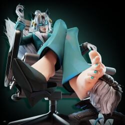 2girls 3d 3d_(artwork) ami_han barefoot blue_eyes chair clothed clothed_female detailed dominant_female feet female female_only foot_fetish foot_focus foot_on_face foot_worship footwear fox_ears fox_girl fox_tail glowing_eyes high_heels highres kenuwu korean_female legs_up licking licking_foot luna_snow luna_snow_(marvel_rivals) marvel marvel_comics marvel_rivals mask masked_female medium_hair painted_toenails seol_hee shoes smile soles submissive_female suit toenail_polish toes white_female white_fox_(marvel) white_fox_(marvel_rivals) white_hair