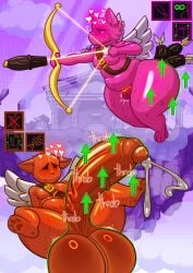 2boys absurd_res anal anal_penetration anthro arrow_(weapon) ass_expansion balls belly big_balls big_butt big_penis blush bodily_fluids bow_(weapon) butt chastity_cage chastity_device crilix cum dildo dildo_arrow dildo_in_ass dildo_insertion double_penetration duo ejaculation felid feline femboy foreskin gameplay_mechanics genital_fluids genitals heart heart_symbol hi_res hung_femboy hung_trap magic male male/male mammal mind_break nitrome object_in_ass paws penetration penis penis_expansion permanent_chastity_device ranged_weapon sex_toy sex_toy_in_ass sex_toy_insertion small_penis status_effect sweat twin_shot vein veiny_dildo weapon wings