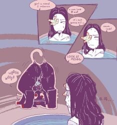 2girls 6_nipples all_fours anus bath bathhouse belly black_body blush comic coral_glasses digitigrade disgusted dream_bbq ena_(series) english_text korean_text looking_between_legs mating_dance nervous onsen peeking pubic_hair pussy_lips shaking_ass shared_bathing speech_bubbles taski_maiden_(ena) taunting tongue_out wet wormbin