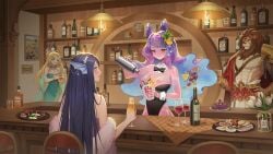 ai-generated ai_generated alcohol bar_(place) bartender highres isekai:_slow_life joyce_(isekai:_slow_life) leotard monster_girl non-web_source slime_girl wine