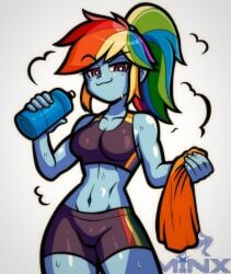 1girls biceps breasts curvy curvy_body curvy_female equestria_girls female female_focus female_only fitness legs looking_at_viewer my_little_pony pussy rainbow_dash_(mlp) sport sweat sweating sweaty_body sweaty_face thermos thighs train training
