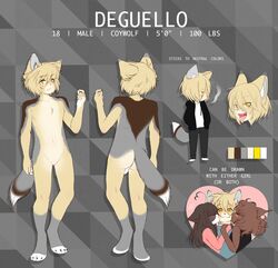 1boy 2girls anthro canine claws clothed clothing cute darcie_(yeagar) deguello_(snowbuck) feline female furry group hair heart humanoid_hands kissing lynx male mammal model_sheet momoko_(yeagar) nails no_nipples nude open_mouth testicles text tongue tongue_out wolf yeagar