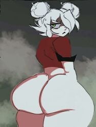 1girls animated annoyed deadlock decaiien dialogue fat_ass graves_(deadlock) green_eyes huge_ass partially_clothed shaking_ass smacking_ass tagme valve video white_hair