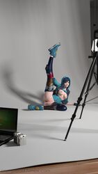 1girls 3d alternate_costume areolae blender blizzard_entertainment blue_hair breasts crumplelad female female_only graffiti_tracer nipples overwatch pussy solo spread_legs spread_pussy tracer