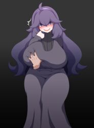 1girls ambiguous_gender breast_grab breasts busty dress female_only hex_maniac huge_breasts human long_hair magure_senshi nintendo pokemon pokemon_xy purple_eyes