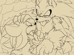 animal_genitalia anthro balls canine knuckles_the_echidna male male_only mammal monochrome oral penis shadow_the_hedgehog skyeprower skyevixensartwork sonic_(series) sonic_boom sonic_the_werehog werehog yaoi