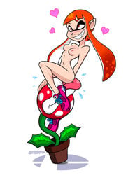 1girls 1other ambiguous_gender anthro artist_name bold-n-brash breasts cephalopod cephalopod_humanoid crossover cunnilingus darthguyford eyebrows female full_body heart humanoid inkling inkling_girl interspecies kaori_(splatoon) licking looking_pleasured mario_(series) mask_(marking) nintendo nipples nude orange_hair piranha_plant plant pointy_ears saliva shoes simple_background smile splatoon squid super_smash_bros. tentacle tentacle_hair tongue tongue_out white_background