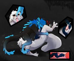 2boys anthro black_body black_eyes blood blue_hair blue_lizard_(rain_world) blue_markings blue_tongue blush bodily_fluids cel_shading claws covered_eyes cum cum_in_mouth cum_inside cum_on_face cum_on_penis cunnilingus cuntboy cuntboy_sans_balls diphallia diphallism duo duo_focus ejaculation genital_fluids genitals gripping_leg hair heart_symbol herm hermaphrodite humanoid intersex intersex/male legs_in_air lizard_(rain_world) long_hair long_tongue male maleherm markings marrow_(puppetmaster13uwu) multi_genitalia multi_penis open_mouth oral pawpads paws penis pink_tongue puppetmaster13uwu pussy questionable_consent rain_world saliva sex shaded slugcat slugcat_humanoid small_penis spikes tail thick_tail tongue tongue_in_pussy tongue_out tonguejob vaginal_penetration videocult white_body white_hair wounded