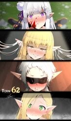 4girls :o after_ear_penetration after_sex astraea_(atelierastraea) blonde_hair blood blood_on_face bloodplay blush brown_eyes casual_sex closed_mouth crossover cum cum_on_ears dungeon_meshi ear_sex elf emilia_(re:zero) expectant female female_only flower green_eyes grey_hair hair_flower hair_ornament highres long_hair looking_at_viewer marcille_donato multiple_girls mushoku_tensei pointy_ears possible_death purple_eyes purple_ribbon re:zero_kara_hajimeru_isekai_seikatsu ribbon scared scared_expression serie_(sousou_no_frieren) short_hair signature smile sousou_no_frieren sunglasses surprised sylphiette_(mushoku_tensei) tears tinted_eyewear trembling used_like_a_toy white_flower white_hair