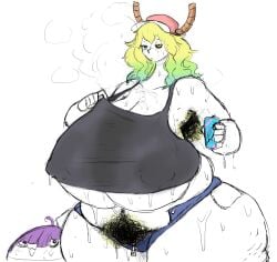 1girls body_hair breasts fat huge_breasts pubic_hair quetzalcoatl_(dragon_maid) slob smell smelly sweat sweaty_body thick_thighs thighs unshaved_pussy yobaba