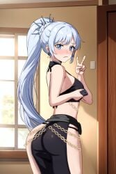 ai_generated big_ass dress rwby selfie shy weiss_schnee yomorio_lingerie