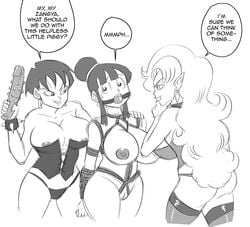 3girls alien_girl arms_behind_back ass ball_gag black_hair bondage breasts chichi clothed clothing corset dildo dragon_ball dragon_ball_z drawn earring erect_nipples female female_only female_saiyan femdom femsub funsexydragonball gag gagged helpless human humanoid interspecies large_breasts lezdom long_hair multiple_girls nipples nude pointy_ears pussy race_of_hera rope saiyan seripa short_hair sideboob smile thighhighs tied_hair tied_up yuri zangya