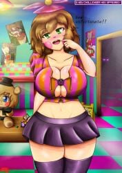 big_breasts big_breasts breasts breasts dee_dee_(ucn) five_nights_at_freddy's five_nights_in_anime green_eyes skirt