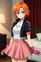 1girls ai_generated blue_eyes leukocrisp looking_at_viewer nora_valkyrie orange_hair pov rwby shiny_hair shiny_skin short_hair tagme