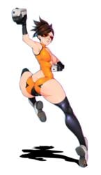 1girls alpha_channel armpits ass ass_cutout big_ass big_breasts blizzard_entertainment breasts brown_hair cameltoe curvy dixi-q goggles highleg_leotard huge_ass legs looking_at_viewer looking_back nipple_bulge one_leg_raised overwatch short_hair thick_thighs thighhighs tracer vagina