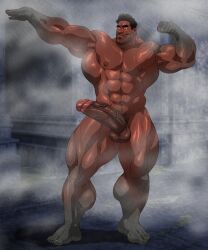 balls bara big_penis boner erection flexing hitenmaru male male_only muscles muscular musk nude penis petrification posing solo solo_male sweat sweating