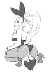 angel_(dragon_ball) ass black_hair breast bunny_ears bunnysuit cabba closed_eyes clothed clothing cunnilingus dragon_ball dragon_ball_super erect_nipple facesitting female funsexydragonball high_heels lipstick long_hair male nipple oral pussy smile spiky_hair spread_legs tied_hair vados