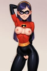 1girls ai_generated cowboy_shot disney exposed_breasts exposed_pussy female pixar solo superheroine tagme the_incredibles userisbad violet_parr