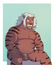 1boy anthro artist_request balls fat fat_man flaccid furry hunter_x_hunter leol_(hunter_x_hunter) lion male male_only muscles muscular nude penis solo solo_male