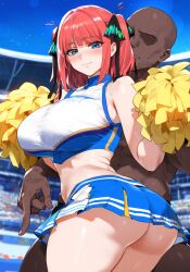 ai_generated big_breasts cheerleader cheerleader_uniform dark-skinned_male fat_ass go-toubun_no_hanayome light-skinned_female nakano_nino skirt tagme tagme_(artist) truck_kun