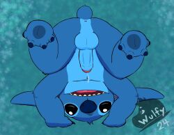 2024 4_toes alien anus ass_up balls black_eyes blue_balls blue_body blue_claws blue_fur blue_nose blue_pawpads bodily_fluids cel_shading chest_tuft claws de3wlfy disney erection experiment_(lilo_and_stitch) feet finger_claws fur genital_fluids genitals glans handstand head_tuft hi_res humanoid_genitalia humanoid_penis lilo_and_stitch male male_focus male_only open_mouth open_smile pawpads penis pink_glans precum semi-anthro shaded simple_background small_tail smile solo stitch_(lilo_and_stitch) tail teal_background toe_claws toes tuft