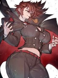 arc_system_works belly belly_button big_breasts brown_eyes brown_hair brunette_hair busty clothed curves curvy fang fumio_(rsqkr) genderswap_(mtf) guilty_gear guilty_gear_strive huge_breasts large_breasts light-skinned_female light_skin monster_girl pale-skinned_female pale_skin pipe rule_63 slayer_(guilty_gear) smoking smoking_pipe thick thick_thighs thighs tummy vampire vampire_girl vampiress