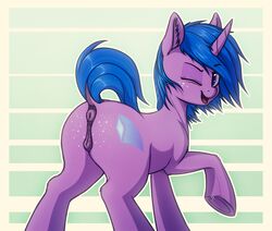 anatomically_correct anatomically_correct_pussy animal_genitalia animal_pussy anus ass cutie_mark dock equine equine_pussy fan_character female feral hair horn looking_at_viewer mammal my_little_pony one_eye_closed open_mouth pussy shydale solo unicorn