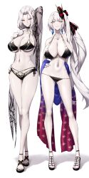 2girls bikini breasts carmilla_(fate) carmilla_(swimsuit_rider) fate/stay_night fate_(series) female hi_res huge_breasts light-skinned_female light_skin long_hair marie_antoinette_(alter)_(fate) naughty_face pale-skinned_female pale_skin shiroshisu side_ponytail thick_thighs white_hair wide_hips