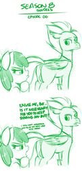 2018 anus apple_bloom_(mlp) avian balls dialogue english_text equine female friendship_is_magic hippogryph horse jcosneverexisted jewelry male mammal monochrome my_little_pony necklace pony terramar_(mlp) text wings