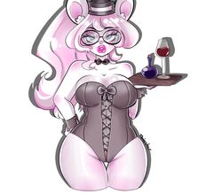 breasts bunny bunny_ears bunny_tail clothed corset furry glasses huge_breasts lip_piercing mascot piercings pink_hair rabbit_ears rabbit_humanoid rabbit_tail thiccster thick_thighs trixie_bunny