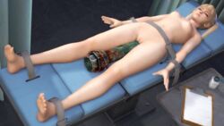 3d almightybeastoverlord areolae barefoot blonde_hair bondage bound breasts dead_or_alive dead_or_alive_5 experiment feet laying_down lead_pipe marie_rose naked nipples object_insertion petite pipes small_breasts soles strapped toes unconscious