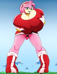 1girls amy_rose anthro boots bracelet breasts cleavage cleavage_cutout cloud colored female female_focus female_only furry giant_female giantess gloves green_eyes hairband hedgehog hedgehog_humanoid hips holding_breast hyper hyper_breasts large_breasts macro macro_female mountain oxdaman panties pink_body pink_fur pink_hair rabid sega sonic_(series) sonic_the_hedgehog_(series) star stars thick_thighs thighs underwear updress