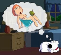 accurate_art_style blackzacek brian_griffin completely_nude_female dreaming drinking_glass family_guy lois_griffin