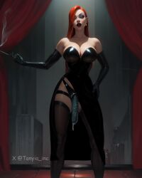 ai_generated big_breasts black_dress dildo disney dominant dominant_female domination dress gloves green_eyes jessica_rabbit red_hair smoking strap-on strapon tagme tanyia_inc who_framed_roger_rabbit