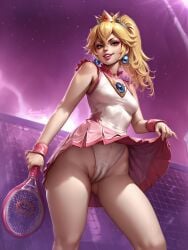 1girls ai_generated blonde_female blonde_hair blonde_hair_female civitai cleft_of_venus crown fabsfras female female_focus female_only looking_at_viewer mario_(series) mario_tennis panchira panchira_(standing) petite petite_body petite_breasts petite_female ponytail princess princess_peach pussy_visible_through_clothes smirk smirking smirking_at_viewer tagme tiara young young_female young_woman