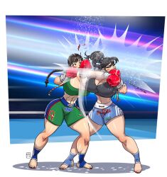 2girls ass big_ass big_breasts boxing boxing_gloves breasts bust busty chest curvaceous curvy curvy_figure digital_media_(artwork) duo female female_focus female_only fight gabocaricaturas gloves hips hourglass_figure huge_ass huge_breasts human large_ass large_breasts legs light-skinned_female light_skin mature mature_female original original_character original_characters red_boxing_gloves red_gloves slim_waist thick thick_hips thick_legs thick_thighs thighs voluptuous waist wide_hips