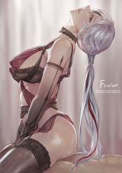 arlecchino_(genshin_impact) big_breasts firolian genshin_impact lingerie patreon_reward patreon_username ponytail reverse_cowgirl_position side_eye side_view slutty_outfit stockings tagme