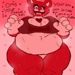 bobby_bearhug critters_(poppy_playtime) dialogue fat female female_only furry_only horny horny_female jaysonweavile_(artist) no_humans palatis pink_background poppy_playtime poppy_playtime_(chapter_3) red_body red_fur red_skin simple_background simple_shading smiling_critters sweating