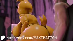 1boy 1girls 3d 3d_animation anal anal_sex animated animatronic big_ass big_breasts blender five_nights_at_freddy's five_nights_at_freddy's_2 furry maximation maximestudio naked naked_female naked_male nsfw patreon patreon_logo patreon_username pink_cheeks robot_girl scottgames toy_chica_(fnaf) toy_chica_(love_taste) white_body white_skin yellow_body yellow_skin