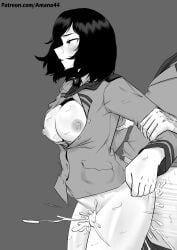 1boy 1girls abdominal_bulge amano44 arm_grab arm_pull belly_bulge big_breasts black_hair blazer boku_no_hero_academia bottomless breasts breasts_out bulge cum cum_explosion cum_in_pussy cum_in_vagina cum_inside cum_inside_pussy cum_inside_vagina excessive_cum exposed_breasts female female_penetrated full_breasts grabbing_arms gray_background holding_arms holding_arms_back huge_breasts izuku_midoriya kodai_yui large_breasts male male/female male_penetrating male_penetrating_female midoriya_izuku my_hero_academia no_bra pounding scar_on_hand sex_from_behind short_hair standing_doggy_style standing_sex stomach_bulge strong_thrust teenage_girl teenager teenager_on_teenager u.a._school_uniform unbuttoned_jacket unbuttoned_shirt vaginal_penetration vaginal_sex yui_kodai