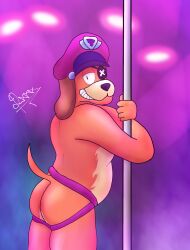 ass brawl_stars canine colonel_ruffs dani_(artist) furry gay hi_res male penis ruffs solo striped_fur stripper_pole supercell