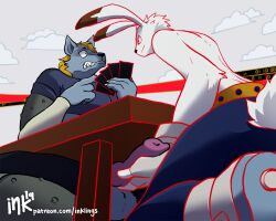 anthro balls boner canine_penis crossover erection furry gay hunter_x_hunter inklings king_kazma knotted_penis male male_only penis rabbit summer_wars welfin_(hunter_x_hunter) wolf