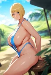 1girls ai_due ai_generated bare_shoulders bare_thighs big_breasts blonde_hair blue_eyes blunt_bangs blush bob_cut breasts breasts_bigger_than_head busty child_bearing_hips cleavage closed_mouth cowboy_shot female female_only hanging_breasts hi_res hourglass_figure huge_breasts impossible_swimsuit indoors kunoichi large_breasts large_hips light-skinned_female light_skin mature mature_female mature_woman midriff milf mommy nai_diffusion narrowed_eyes naruto naruto_shippuden navel ninja one_piece_swimsuit pinup plump revealing_swimsuit sagging_breasts samui short_hair skimpy skimpy_bikini sling_bikini slingshot_swimsuit stable_diffusion top_heavy top_heavy_breasts voluptuous voluptuous_female wide_hips