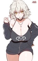 1girls breasts cleavage clothed ebora fate/grand_order fate_(series) female hips huge_breasts jeanne_alter light-skinned_female light_skin short_hair thick_thighs thighs white_hair wide_hips yellow_eyes youngmanisdown