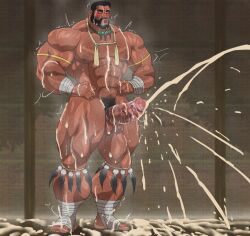 balls bara beard body_hair boner cum erection facial_hair hands_on_hips hitenmaru male male_only muscles muscular musk orgasm penis solo solo_male sweat sweating