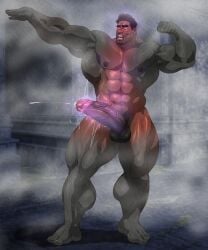 balls bara big_penis boner erection flexing hitenmaru male male_only muscles muscular musk nude penis petrification posing precum solo solo_male sweat sweating